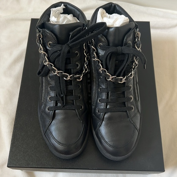 Chanel lambskin zipped chain sneakers! - Picture 2 of 11